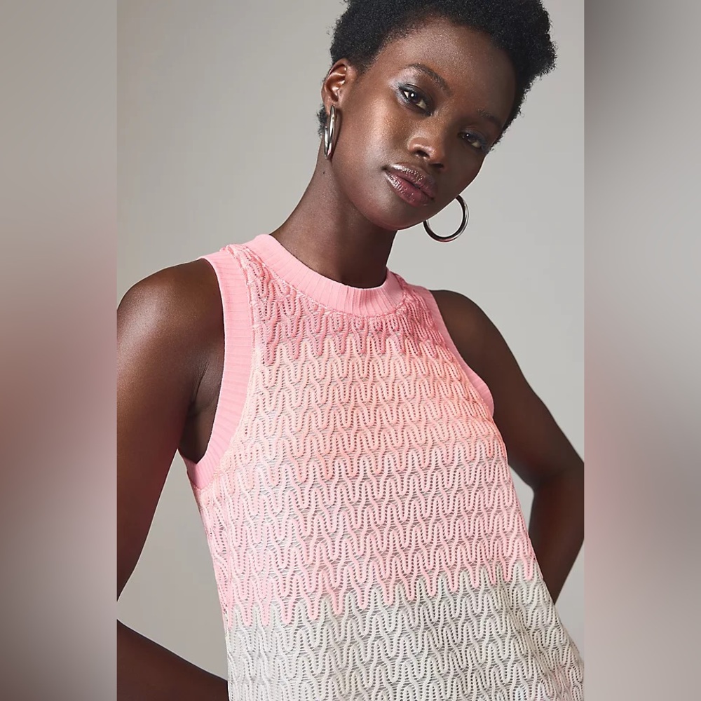 NWT By Anthropologie Sheer Ombré Tank Pink and White Size M